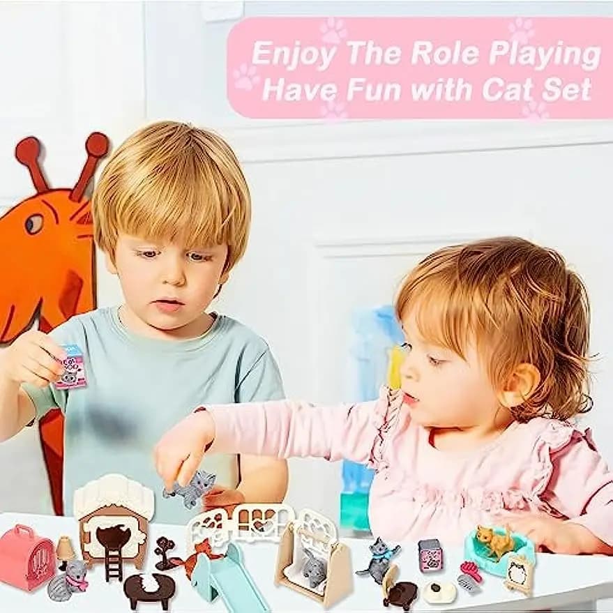 Children's Cat Toys Pretend Toys Cat Character Toy Set Children's Toys Interactive Cat Role Playing Realistic Cat Care Center