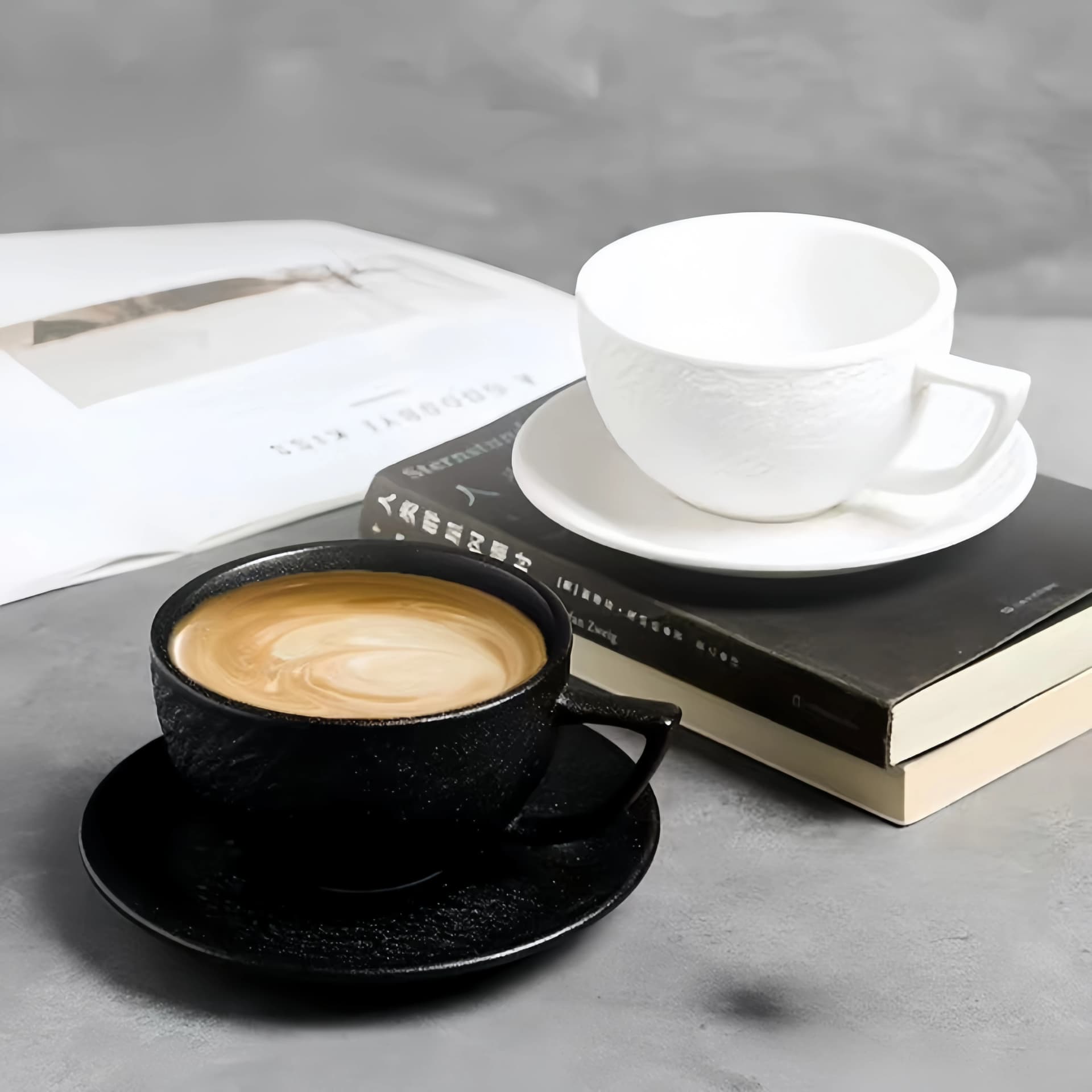 Ceramic Coffee Mug Set with Saucers