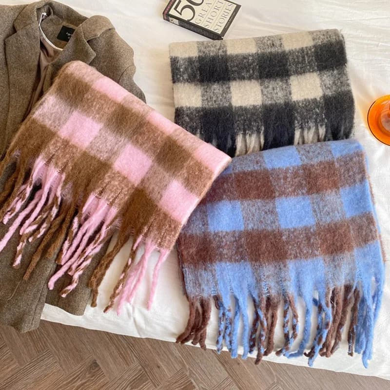 Winter Wool Plaid Scarf