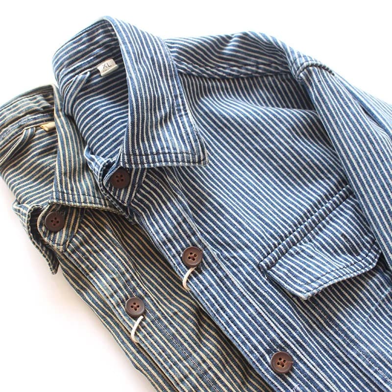Vintage Washed Striped Denim Shirt Men's Loose Fit