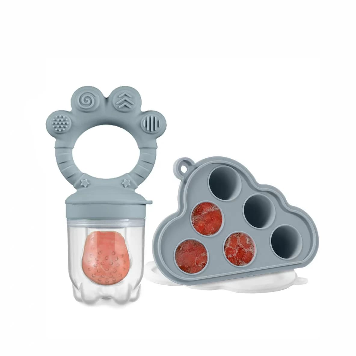 Baby Fruit Food Feeder & Freezer Nibble Tray Combo, Breastmilk Popsicle Molds，Silicone Feeder，Infant Self Feeding, 4M+
