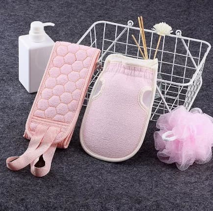 Fashion Bath Towel 3-Piece Set Includes Back Scrubber, Bath Glove and Shower Bath Sponge Loofah