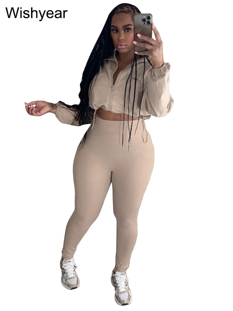Khaki Crop Jacket and Leggings Tracksuit