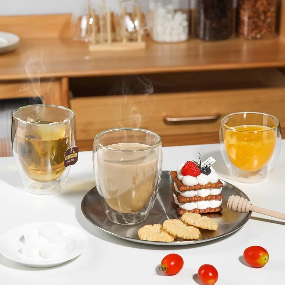 Double Wall Glass Coffee Mugs Set of 6