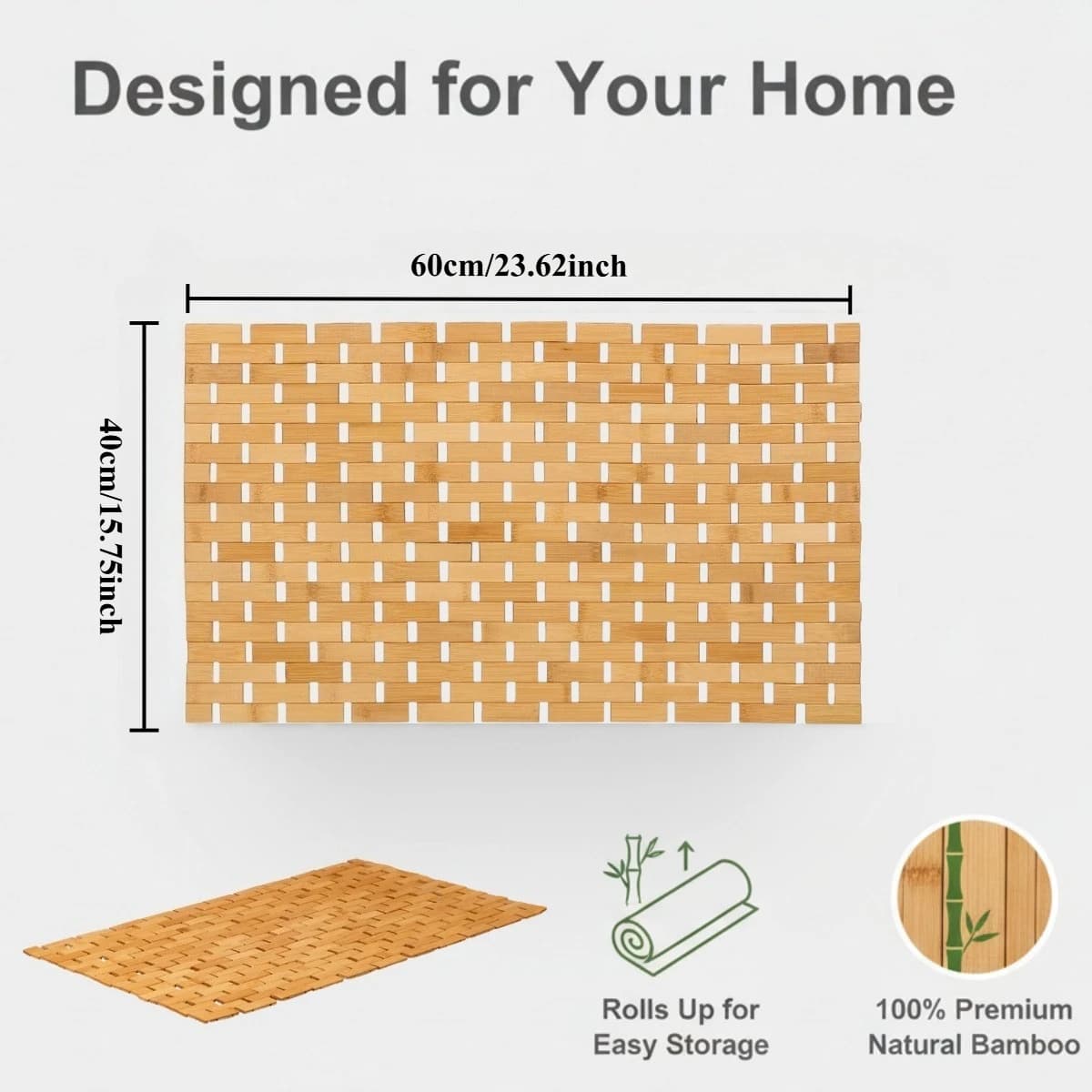 Bamboo Bath and Shower Mat with Non-Slip Base