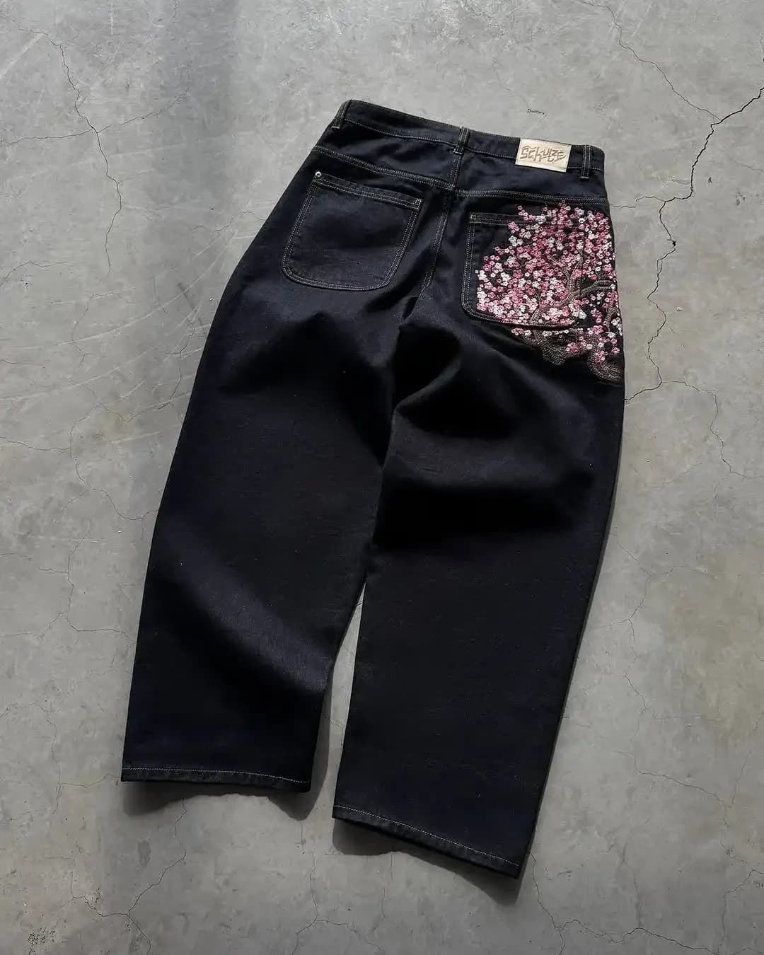 Women's High-Waist Straight-Leg Embroidered Denim