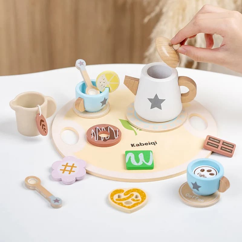 Kids Pretend Play Toys Popular Kids Kitchen Toys Realistic Wooden Tea Set Party Toy Set Children's Simulation Tea Set Gifts