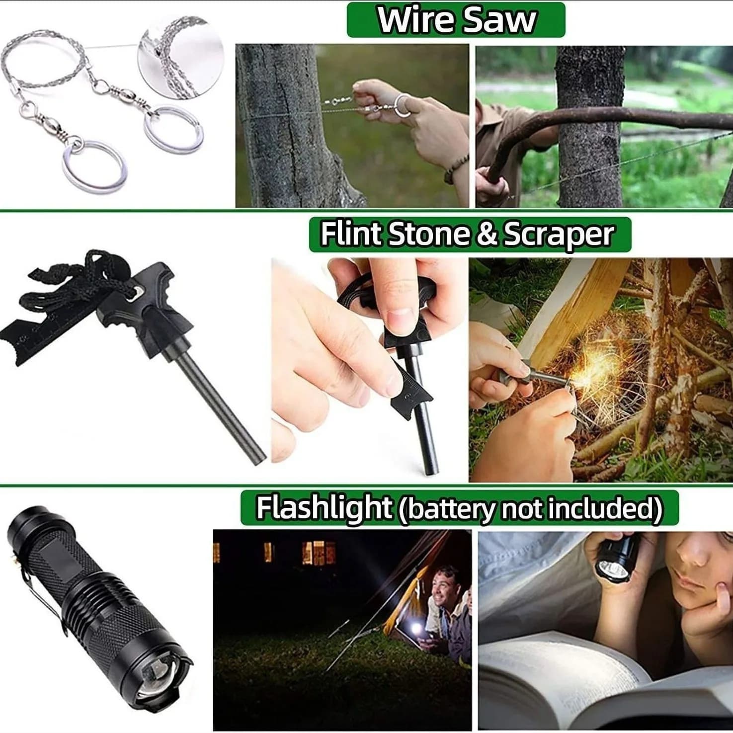 13 Outdoor Survival Equipment, Multi-functional Tool Set for Adventure, Self-defense, First Aid, Camping Equipment, Lighter