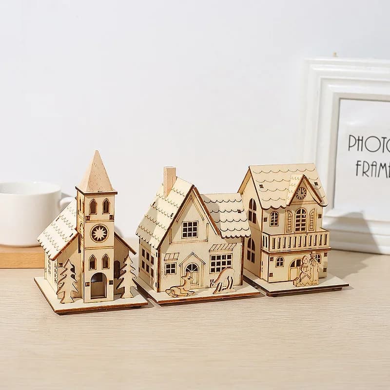 Wooden Mini House Luminous Christmas Ornament