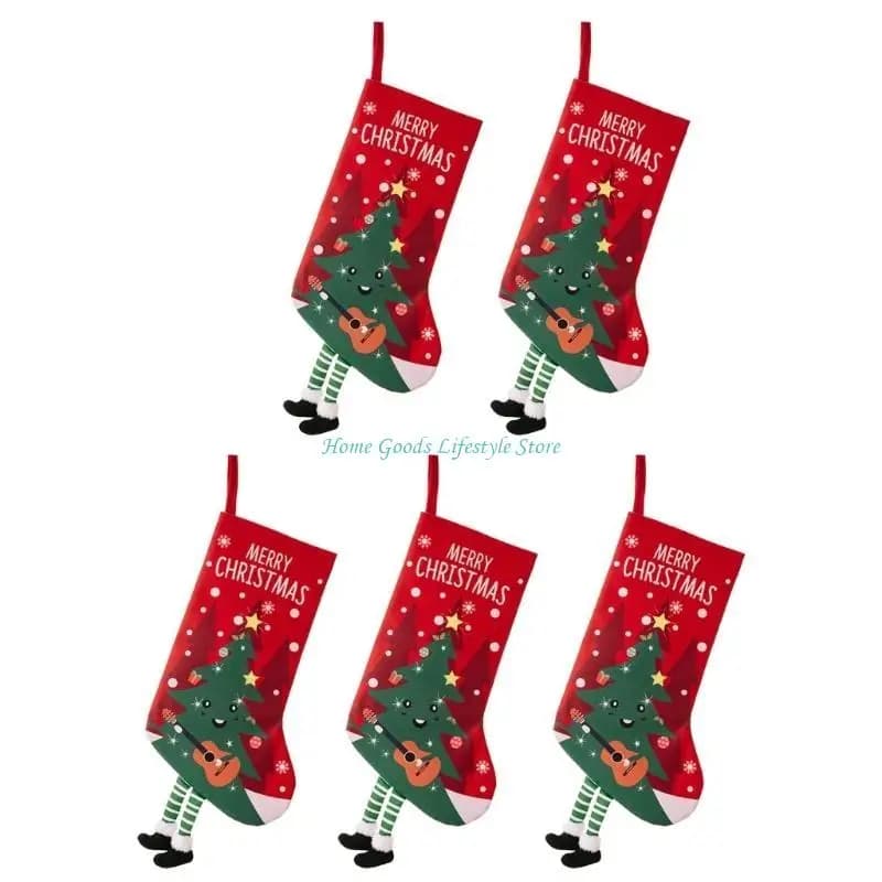 Plush Christmas Stockings Set of 5 with Striped Legs