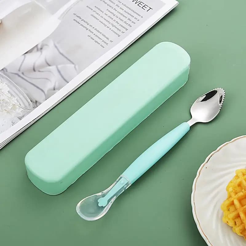 Stainless Steel Baby Spoon Set with Silicone Tips