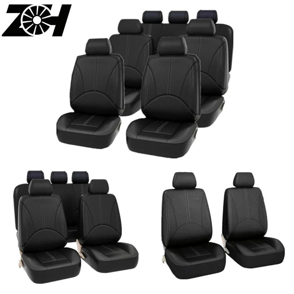 Universal Car Seat Cover 5 Seat Leather Full Seat Covers for Sedans SUV Auto Black Color