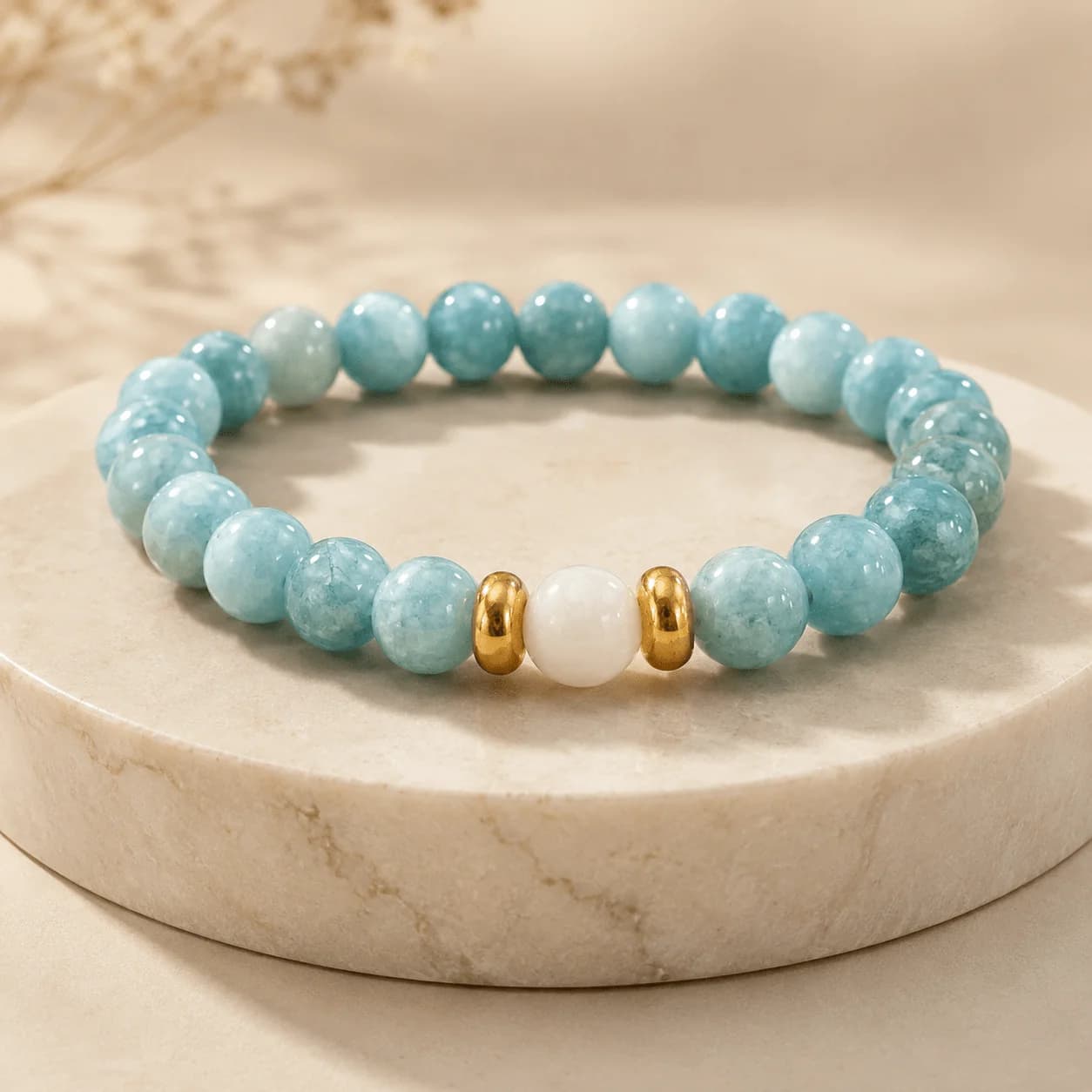Aqua Blue Beaded Stretch Bracelet