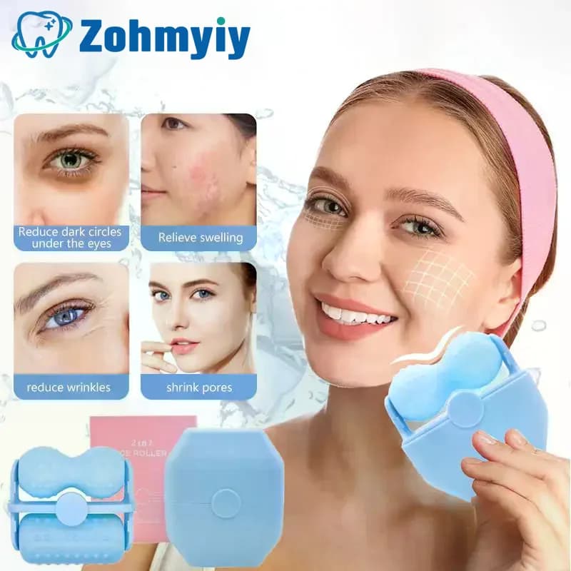 Face Ice Roller Double Roller Cool Facial Eye Massage Relieve Fatigue Pain Redness Skin Tighten Face Lift Reduce Swell Iceroller