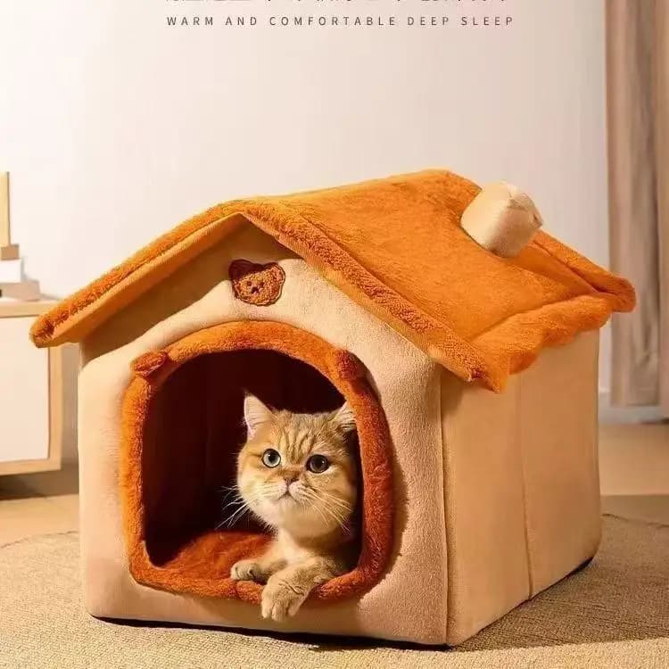 Closed Cat Bed Pet House with Washable Cushion