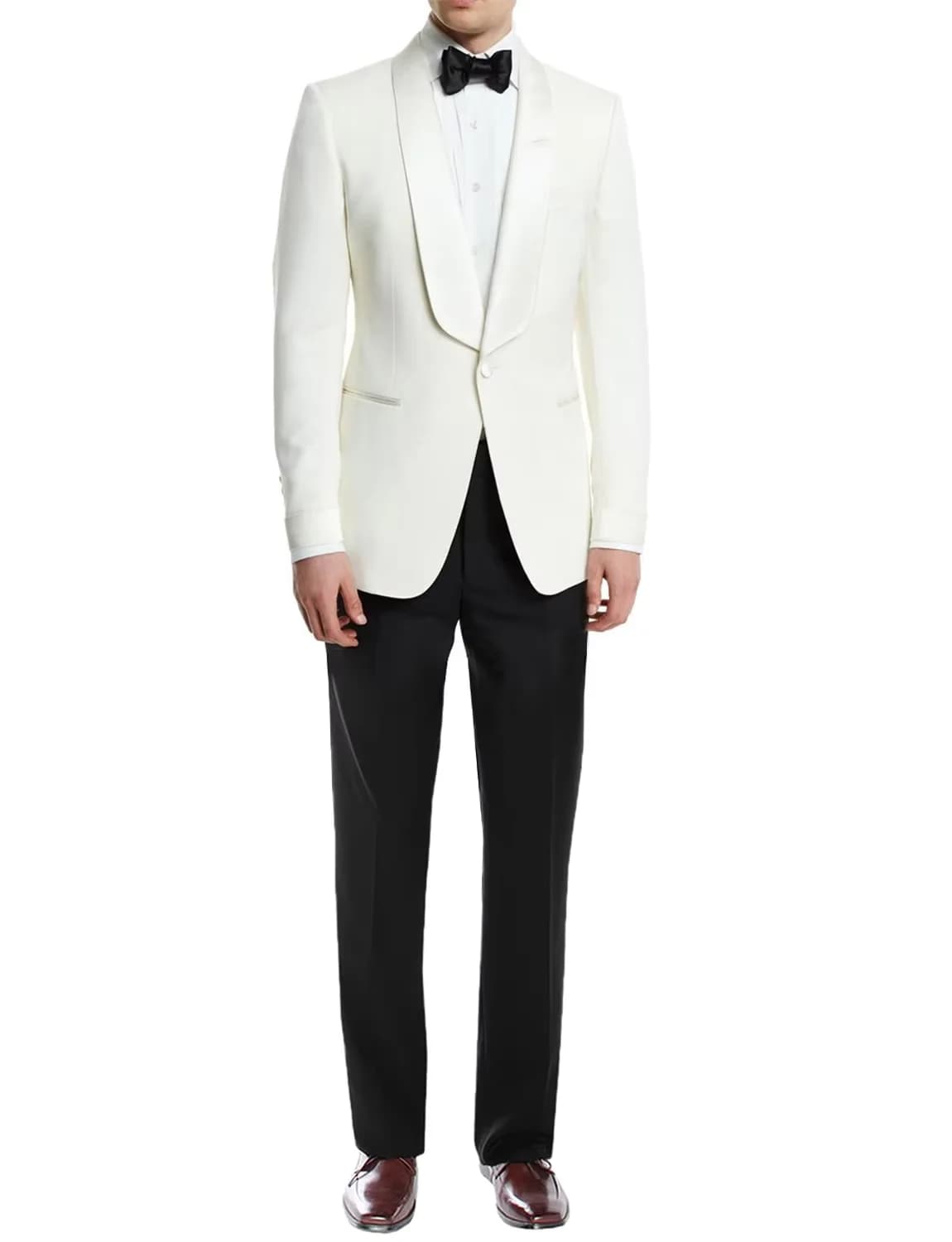 White Shawl Lapel Blazer With Black Pants