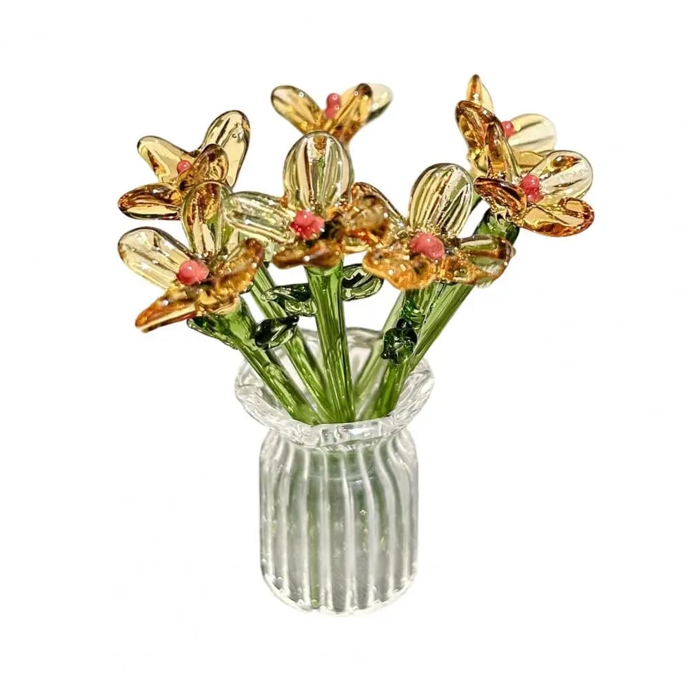 Hand-Blown Glass Flower Bouquet with Vase