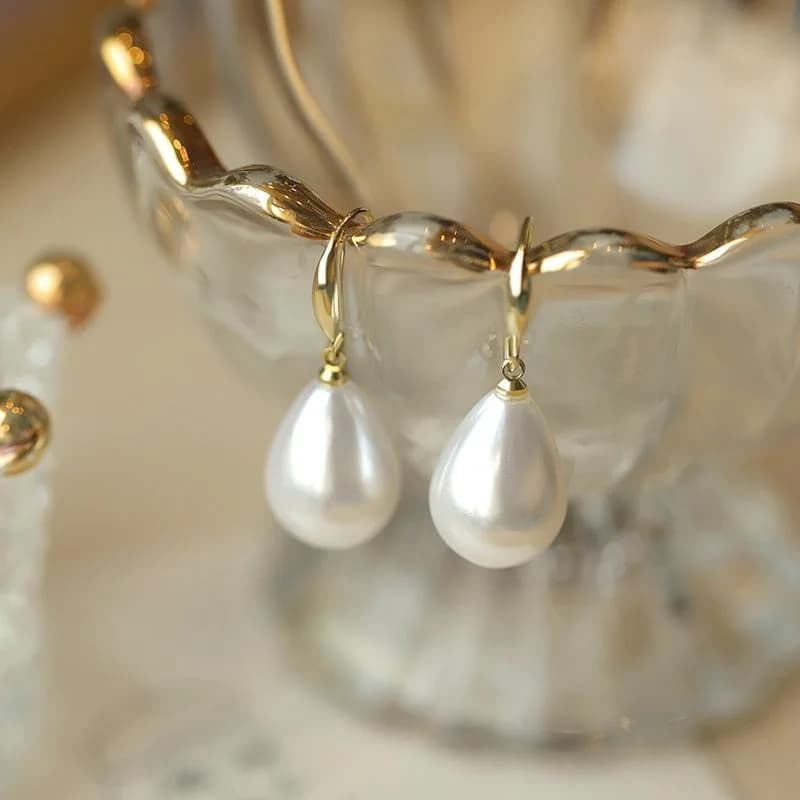 Water Drop Pearl Hook Earrings