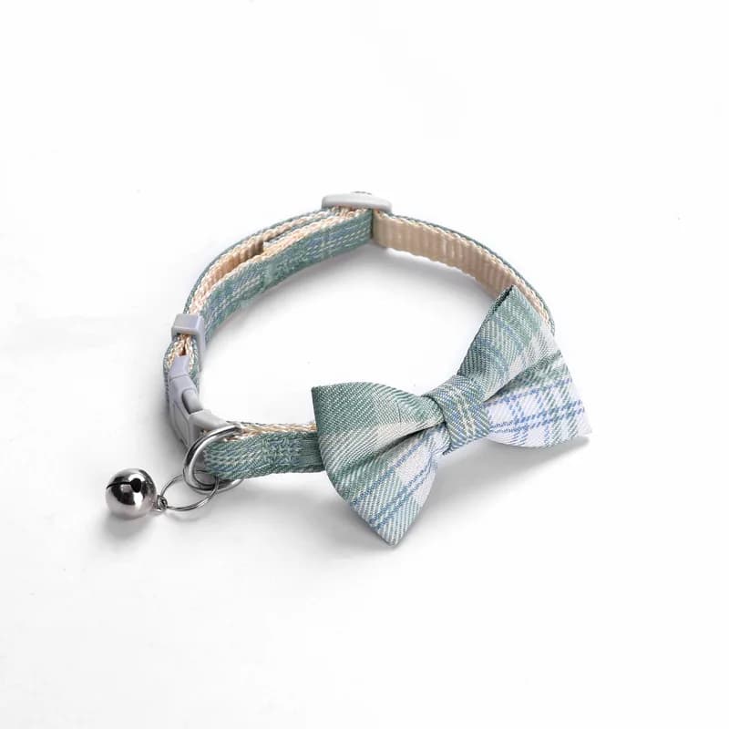 Adjustable Pet Collar with Bell and Plaid Bowtie