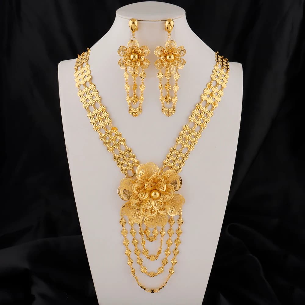 Middle East Jewelry Set Luxury Jewelry Sets Gold Plated Jewelry Tassel Necklace and Earrings Jewellery Set Wholesale