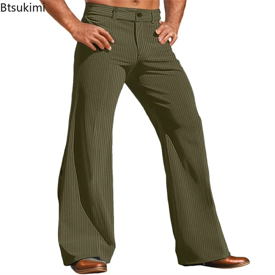 Men's Solid Corduroy Flared Dress Pants