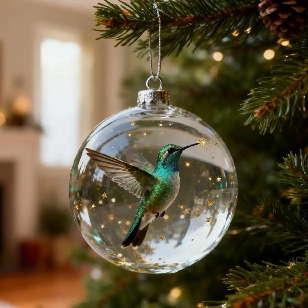 Cardinal Bird Crystal Clear Glass Ornaments Set