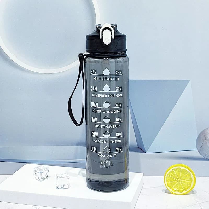 Sports Water Bottle with Time Tracker and Straw