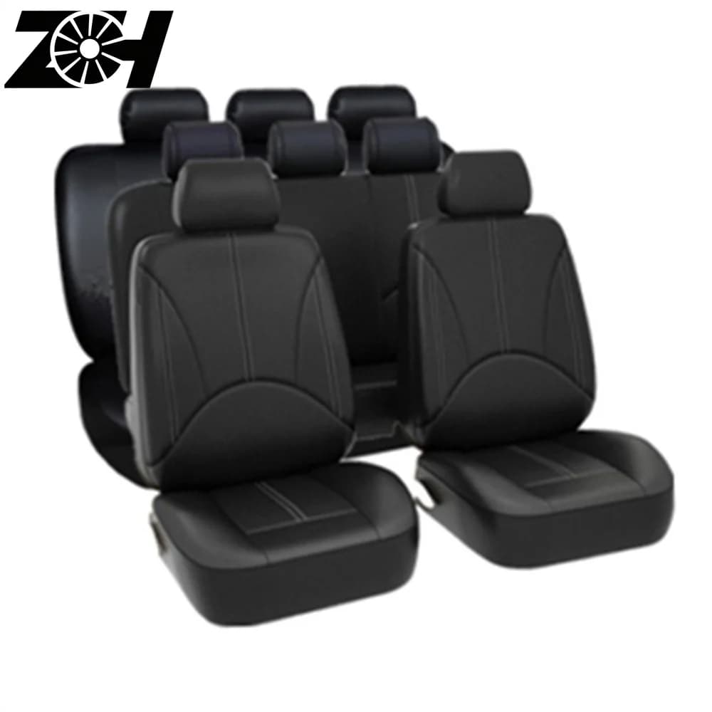 Universal Car Seat Cover 5 Seat Leather Full Seat Covers for Sedans SUV Auto Black Color