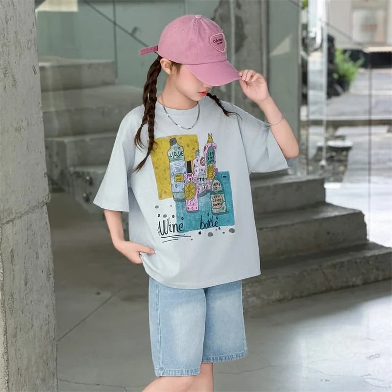 Girls Summer Print T-Shirt And Shorts Set