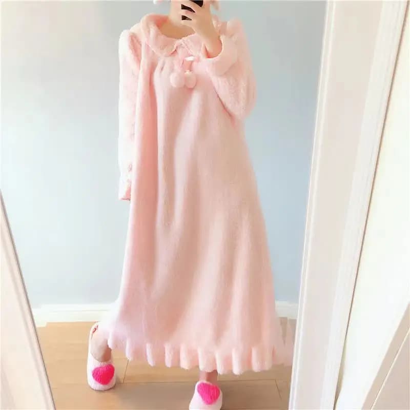 Women's Thick Flannel Long Sleeve Nightgown