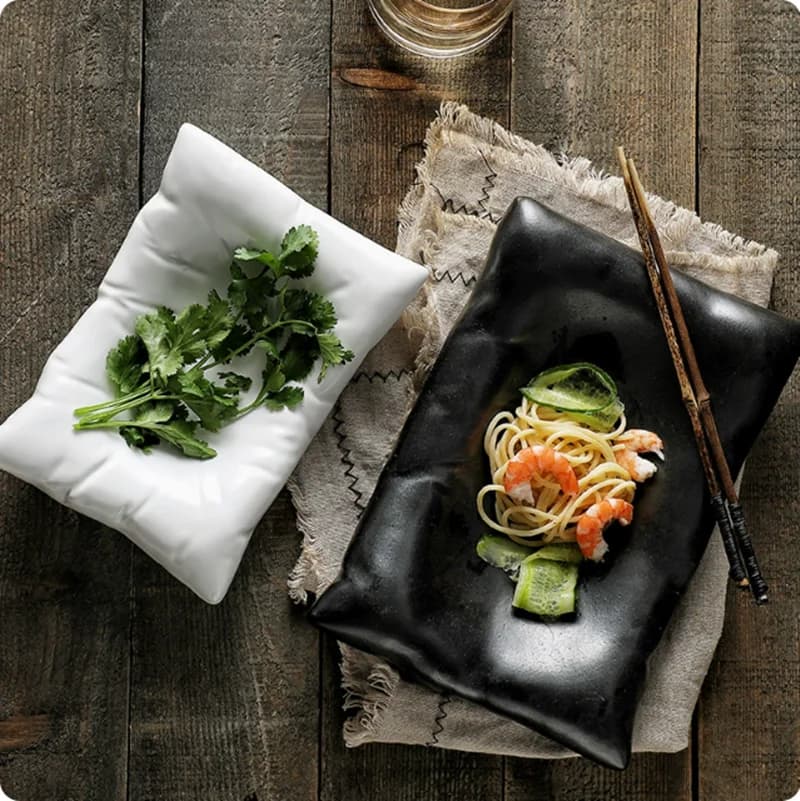 Ceramic Square Dinner Plate Black White