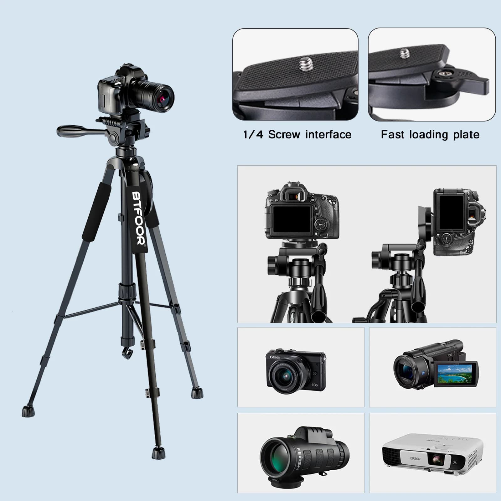 Aluminum Phone Camera Tripod Stand 55 Inch
