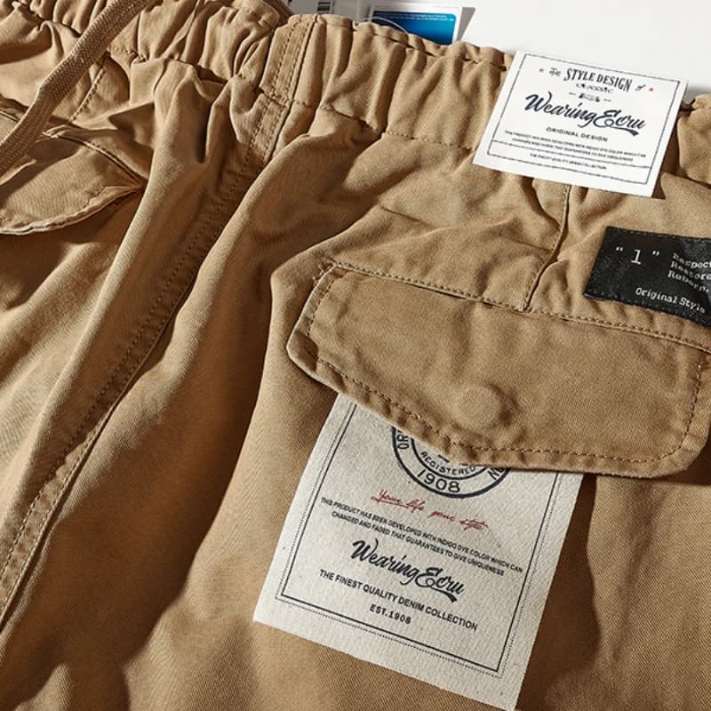 Men's Khaki Loose Straight Pants with Drawstring