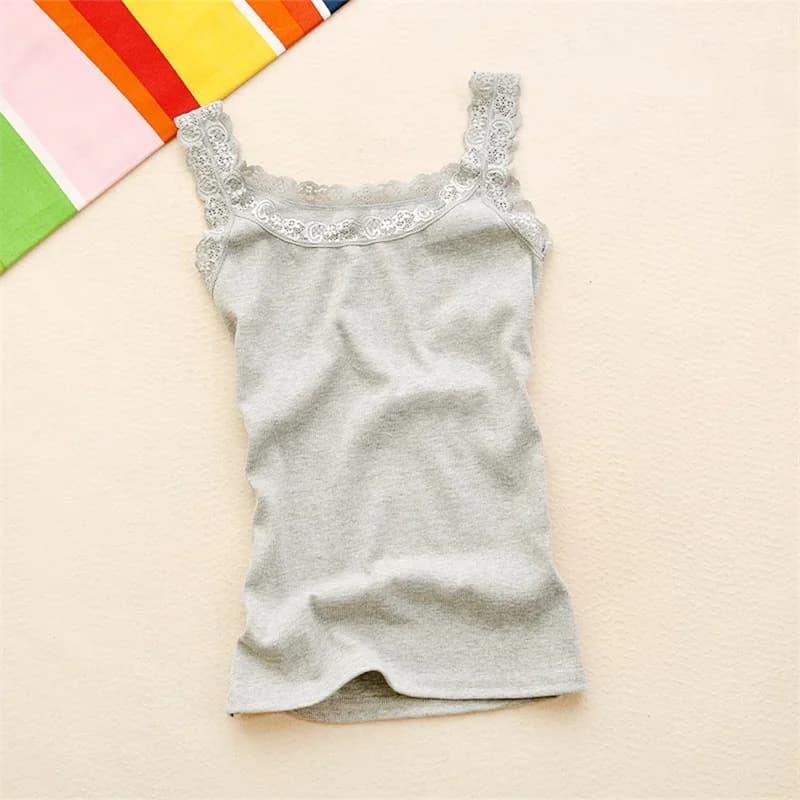 Women's Cotton Tank Top With Lace Trim