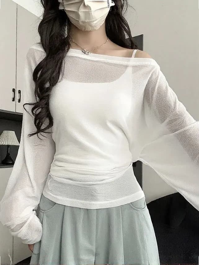 See Through Long Sleeve Oversize T Shirt