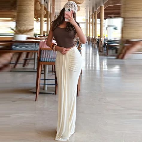 Women's Maxi Skirt High Waist Ruched Draped