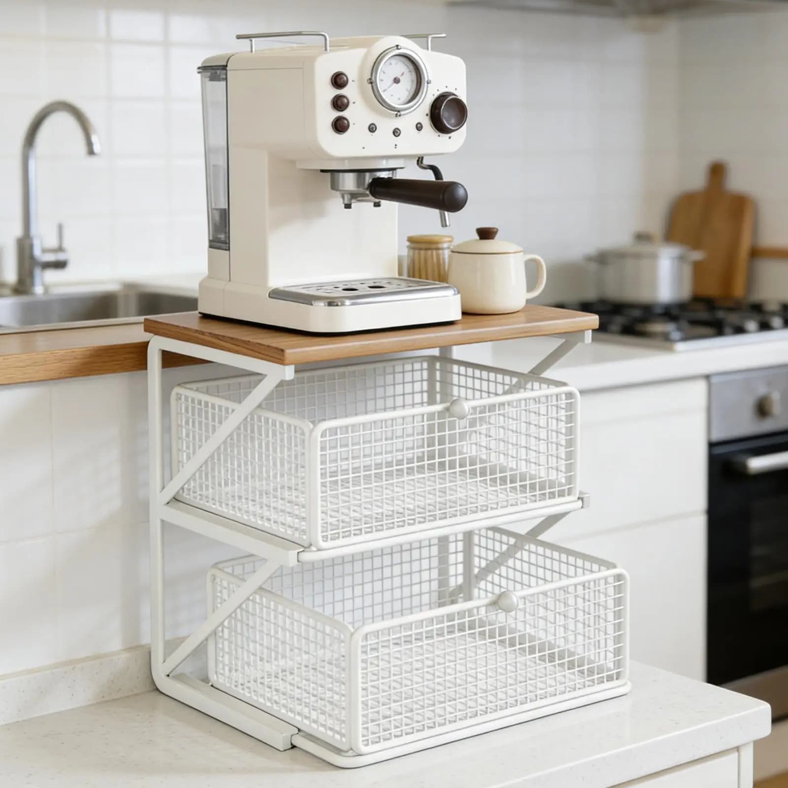 Coffee Counter Shelf Organizer with Drawer