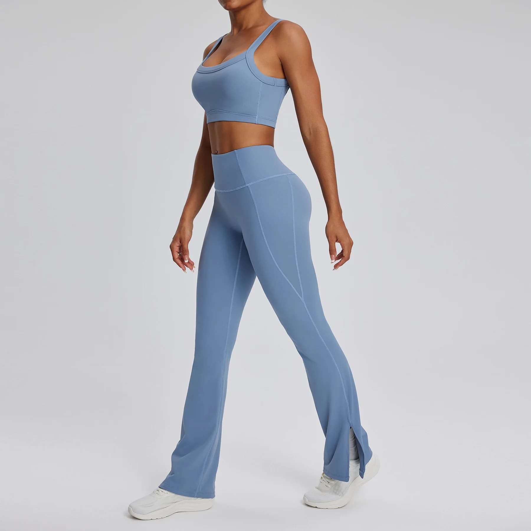Yoga Set 2PCS Women Gym Long Sleeve Sportswear Workout Clothes Athletic Wear High Waist Bell-bottoms Fitness Bra Sports Suits