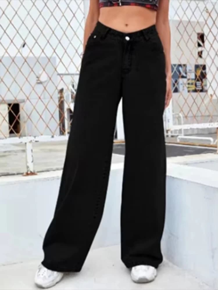 Black High-Waisted Straight Leg Jeans Women's