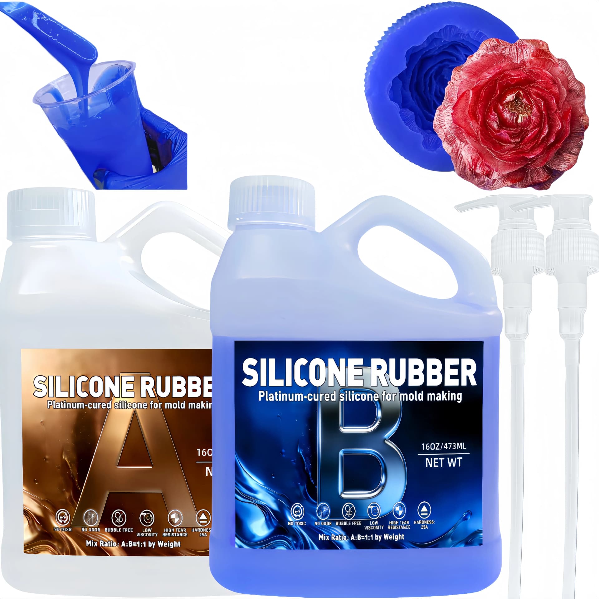 Silicone Mold Making Kit - Blue - Non-Toxic Liquid Mold Silicone - Super Elastic & Flexible, Ideal for 3D, Resin & DIY Silicone