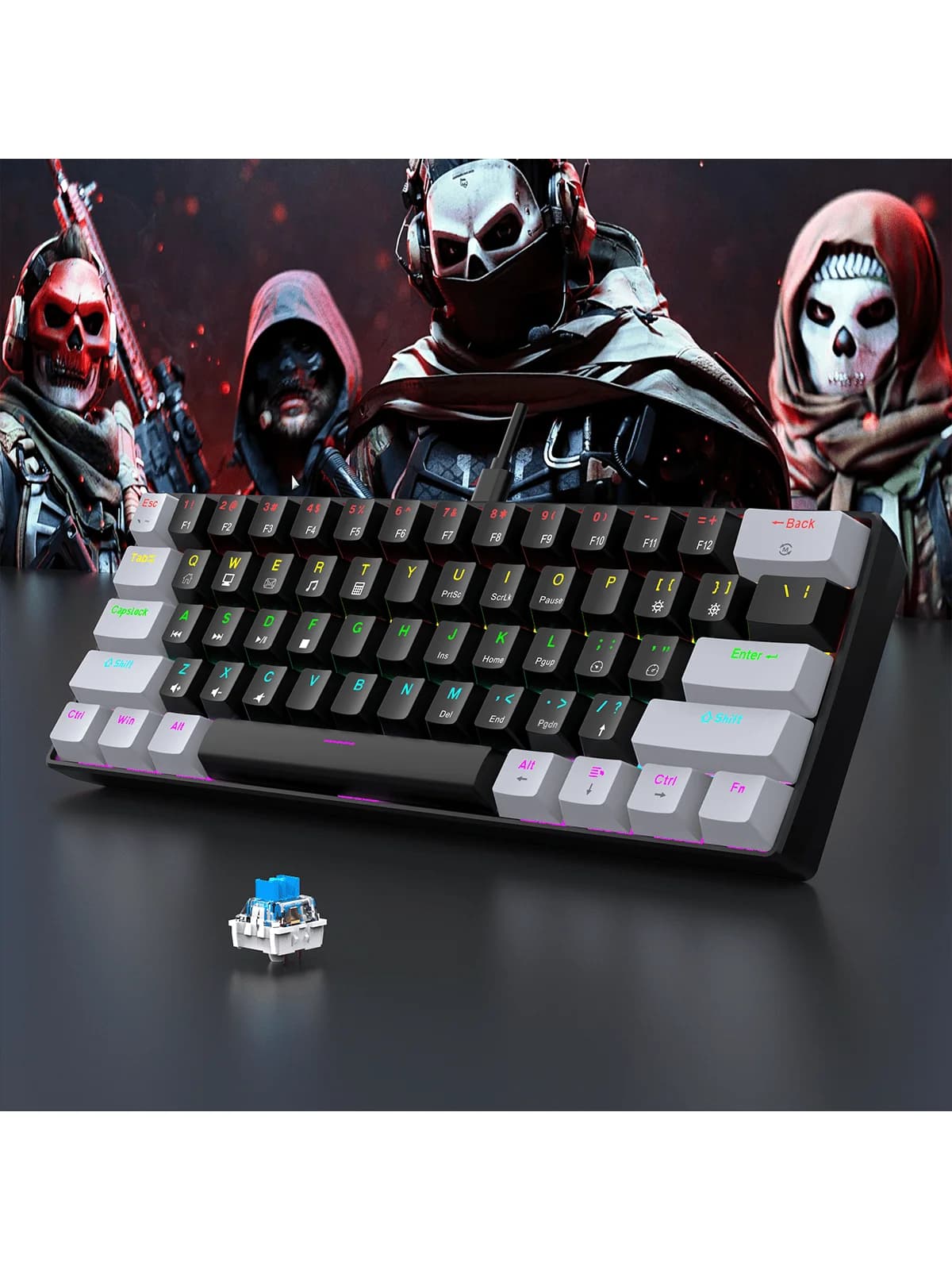 60% Wired Gaming Mechanical Keyboard RGB Backlit Ultra Compact Mini Layout for PC/Mac Gamers And Typists Easy Travel Design