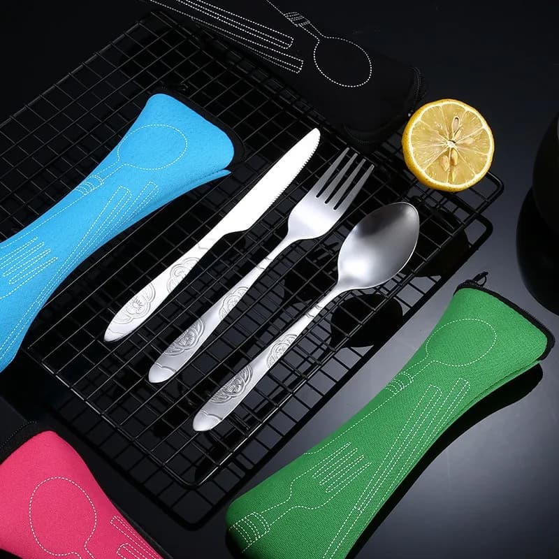 Portable Dinnerware Set with Stainless Steel Cutlery