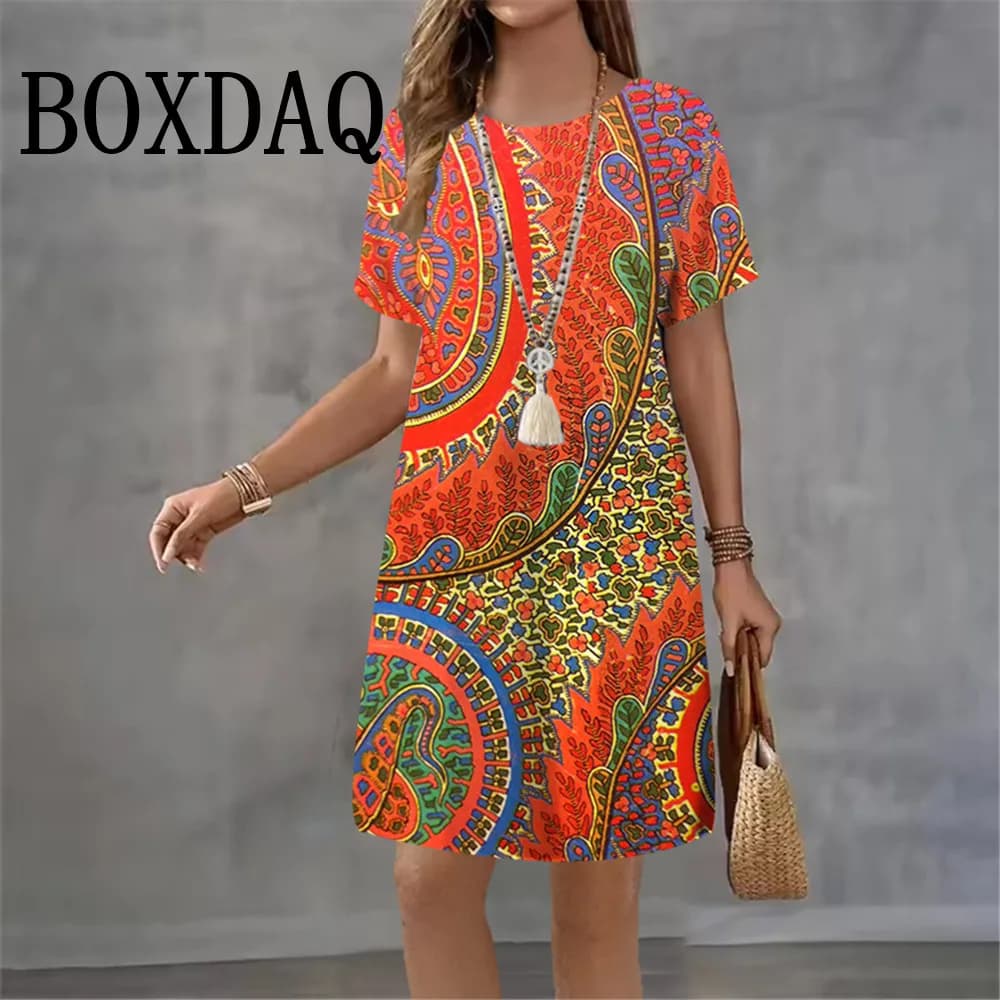 Geometric Ethnic Print Summer Dress
