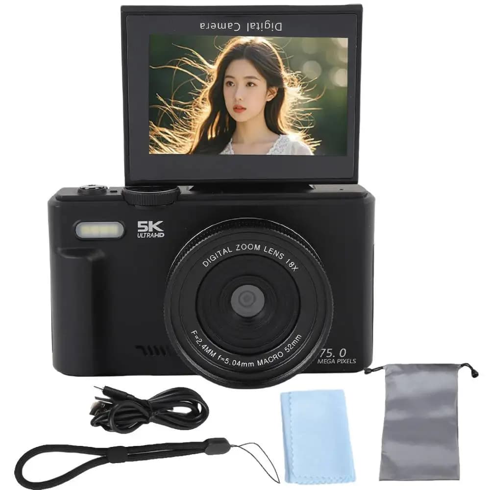 75MP 5K Digital Camera with 18X Zoom