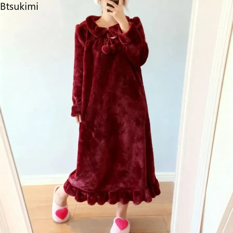 Women's Thick Flannel Long Sleeve Nightgown