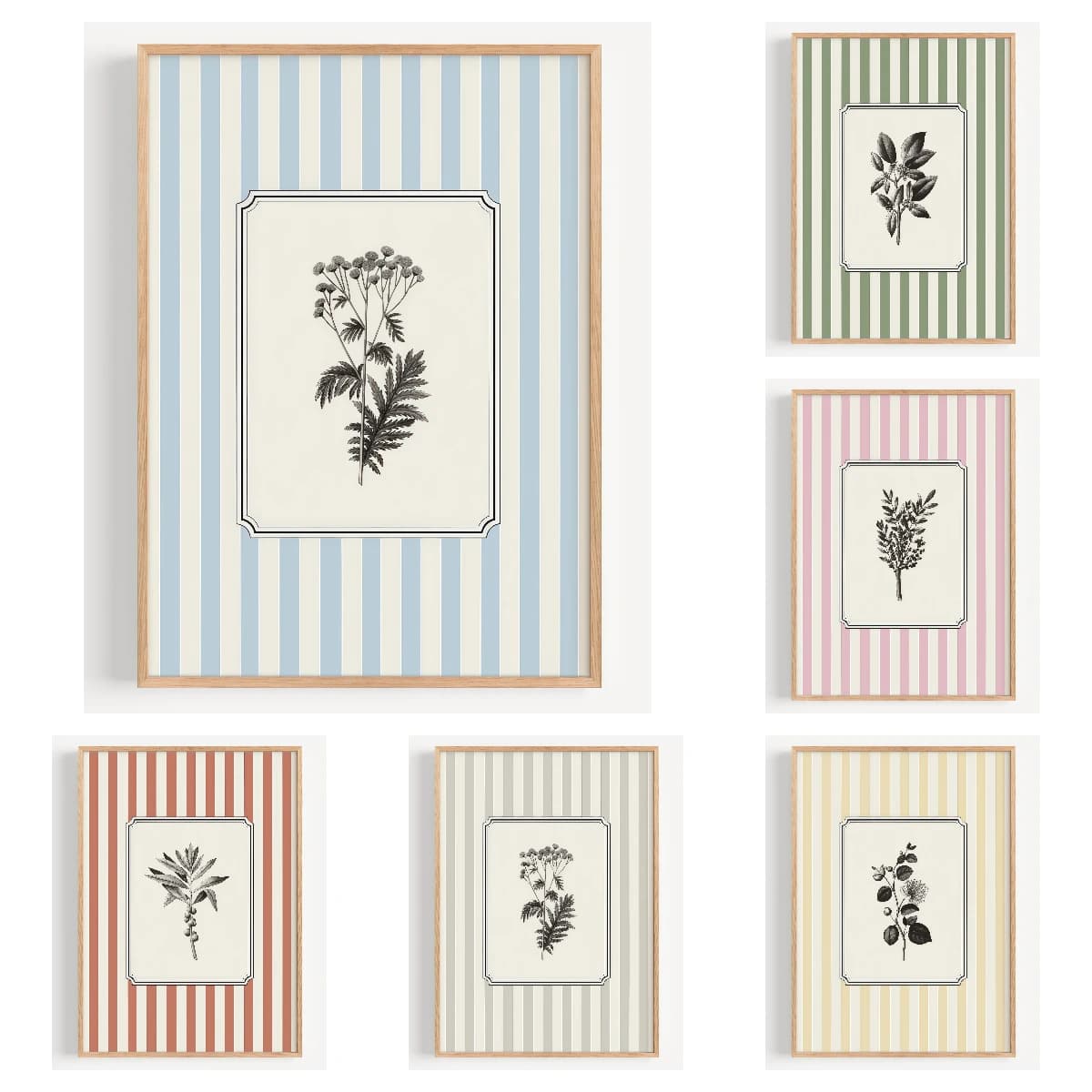 Minimalist Plants Stripes Canvas Wall Art