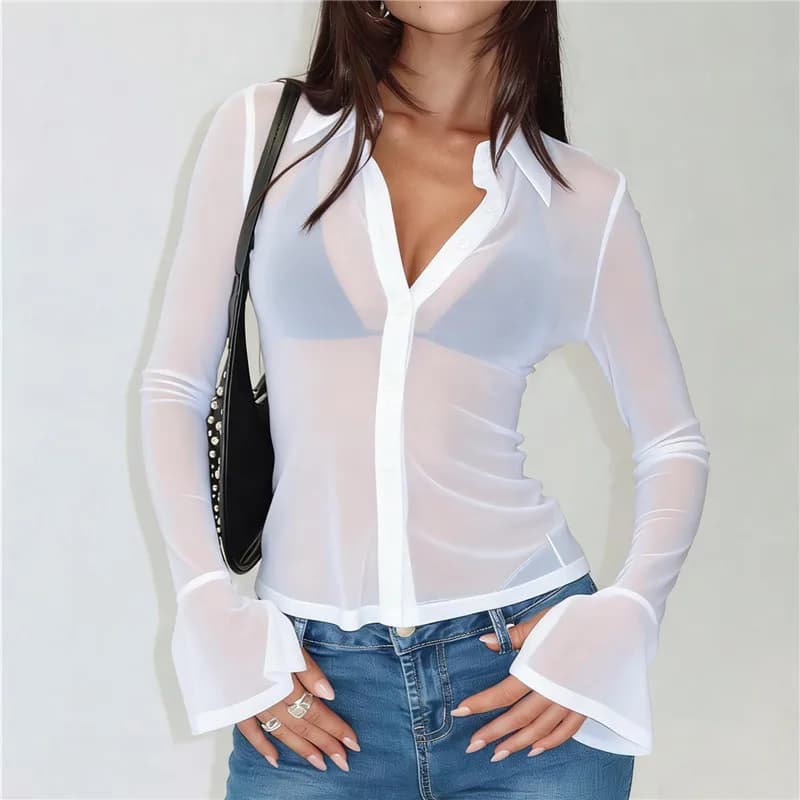 Sheer Button Down Mesh Shirt