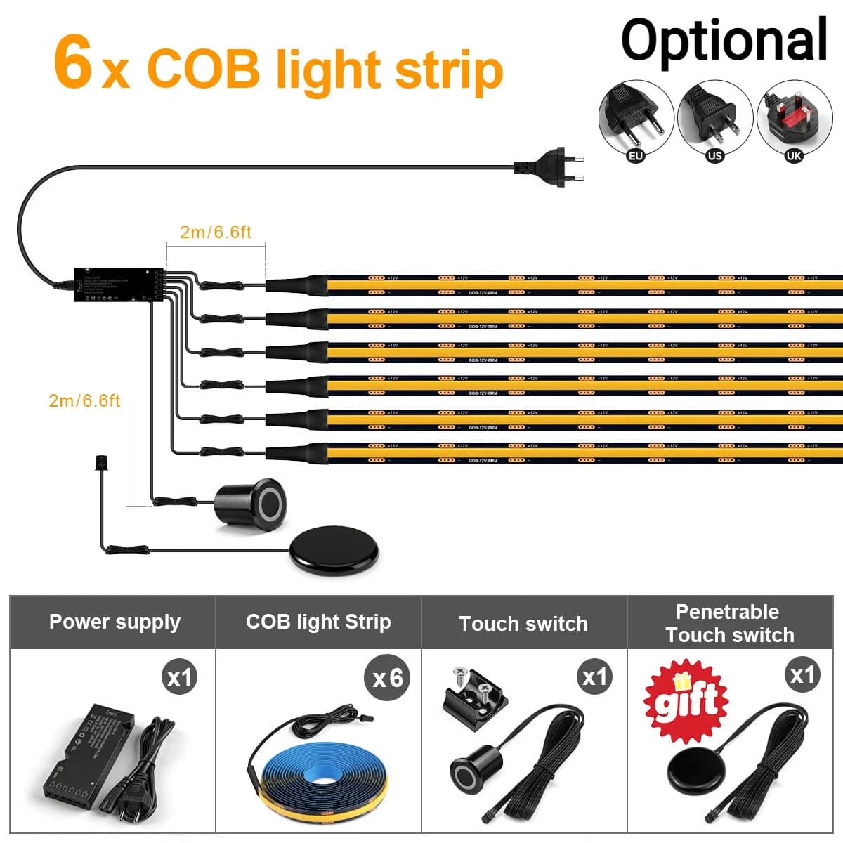 LED Strip Light Kit 2-10 PCS Linkage Lighting EU US UK Black PCB Board With Embedded Touch Switch & Touch/Hand Scan Panel Switch
