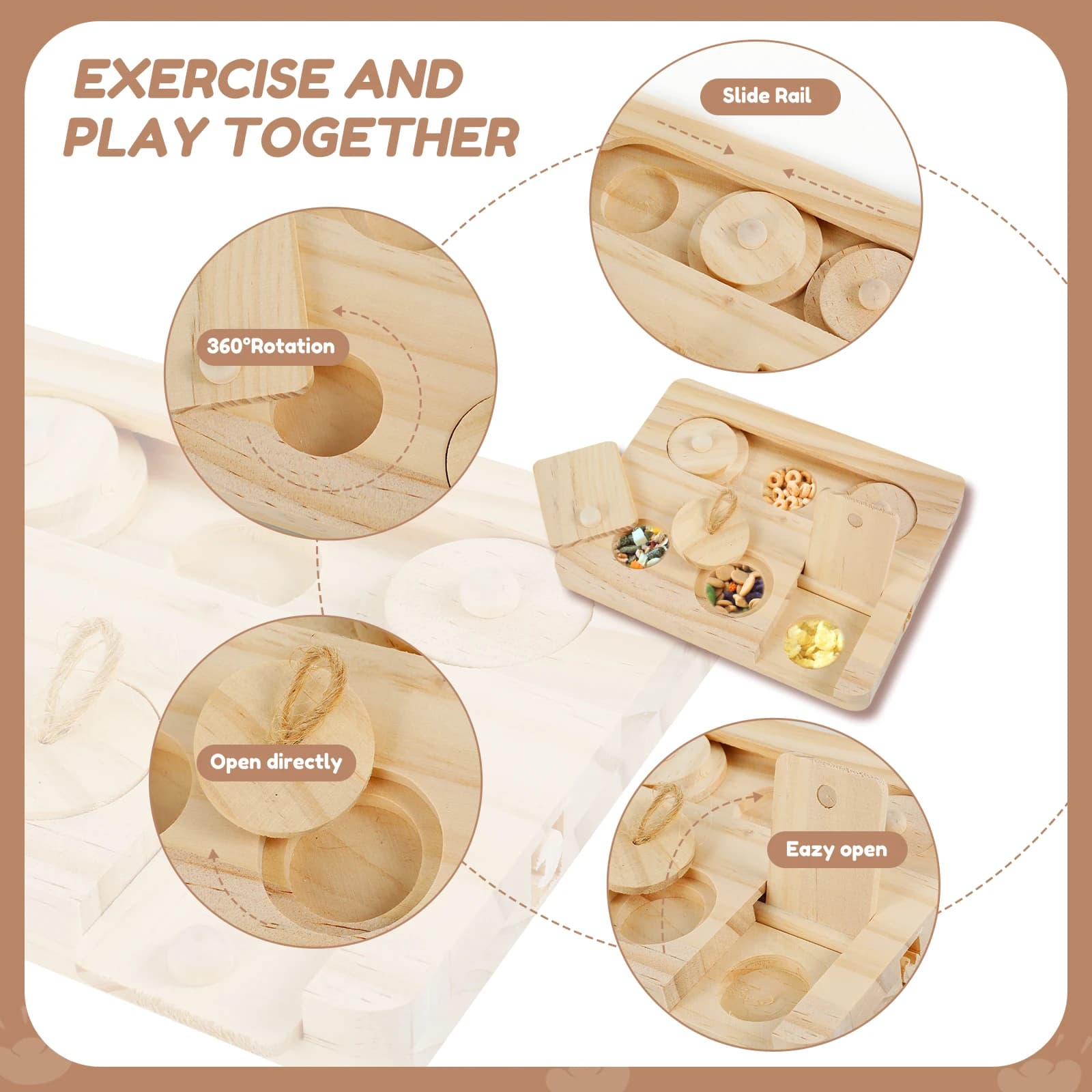 Wooden Foraging Puzzle Toy for Small Pets