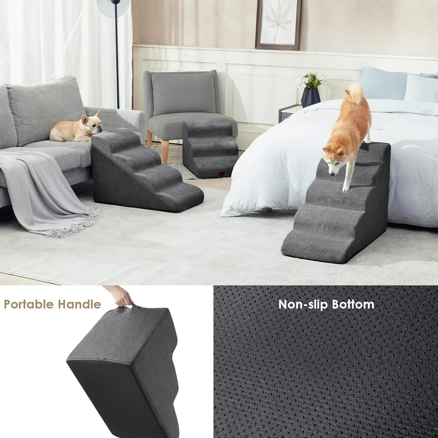 Curved Foam Pet Stairs with Washable Cover